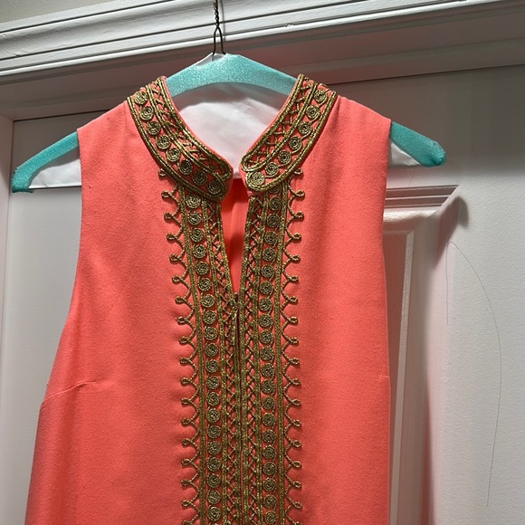 Lilly Pulitzer Coral and Gold Embroidered Midi Dress - Picture 2 of 2